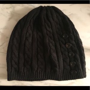 Black Buttoned Beanie
